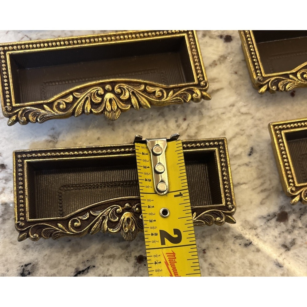 8 VTG Vcr Italy Brass Label Holder Drawer Pull French Provincial Rococo Hardware - Picture 8 of 16